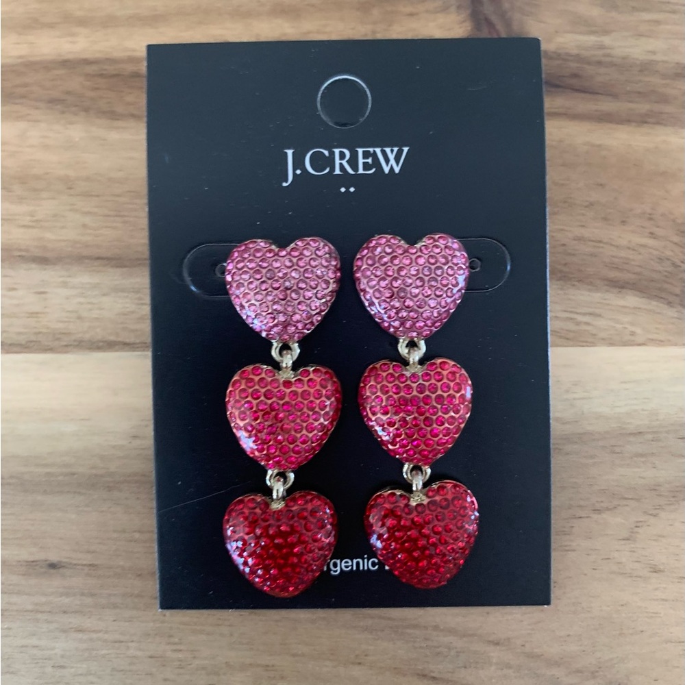 J Crew Jcrew pave triple heart earrings jewelry gift NWT - Picture 7 of 7